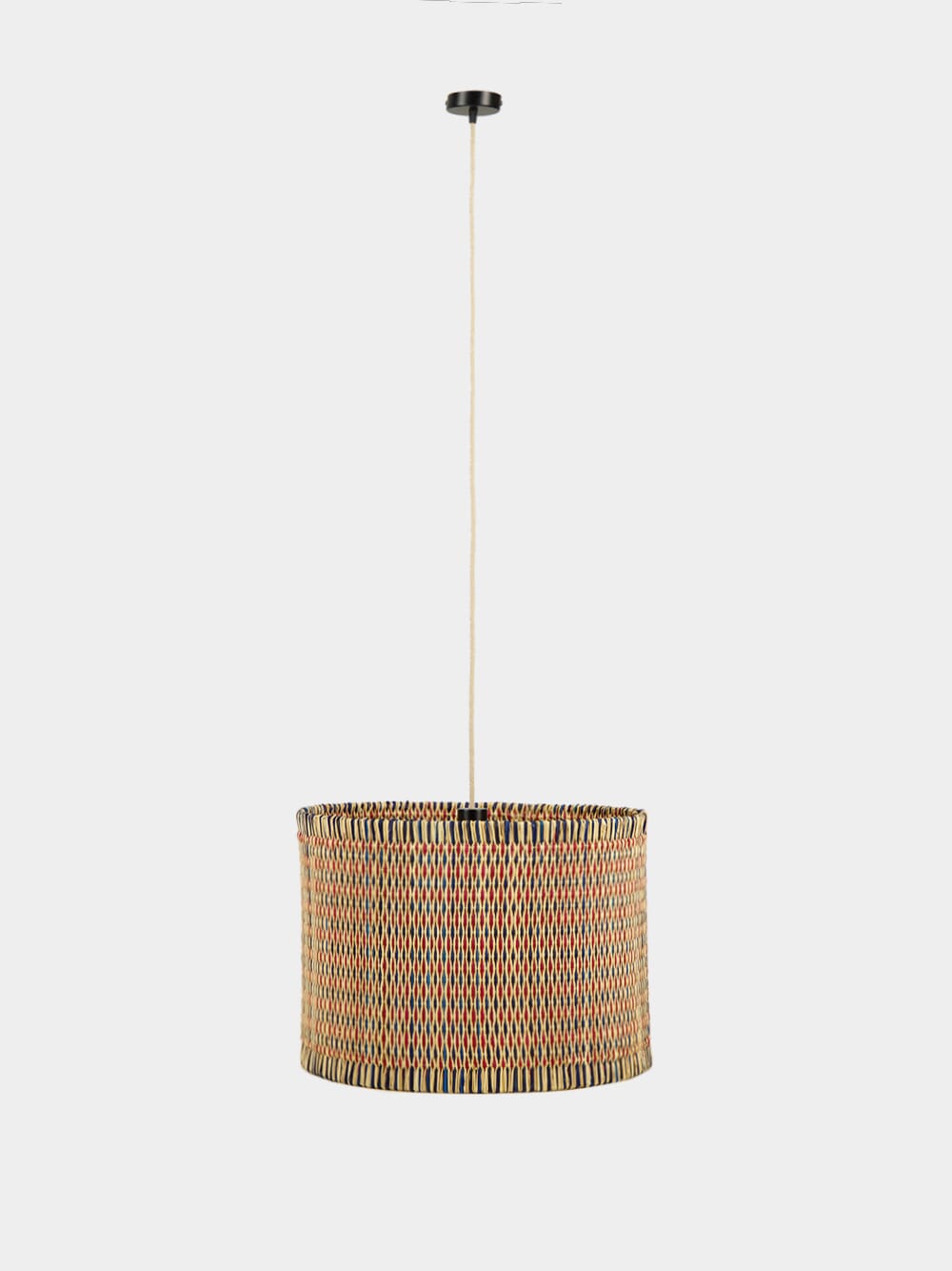 Handmade Coruche Natural Red and Blue Reed Ceiling Lamp