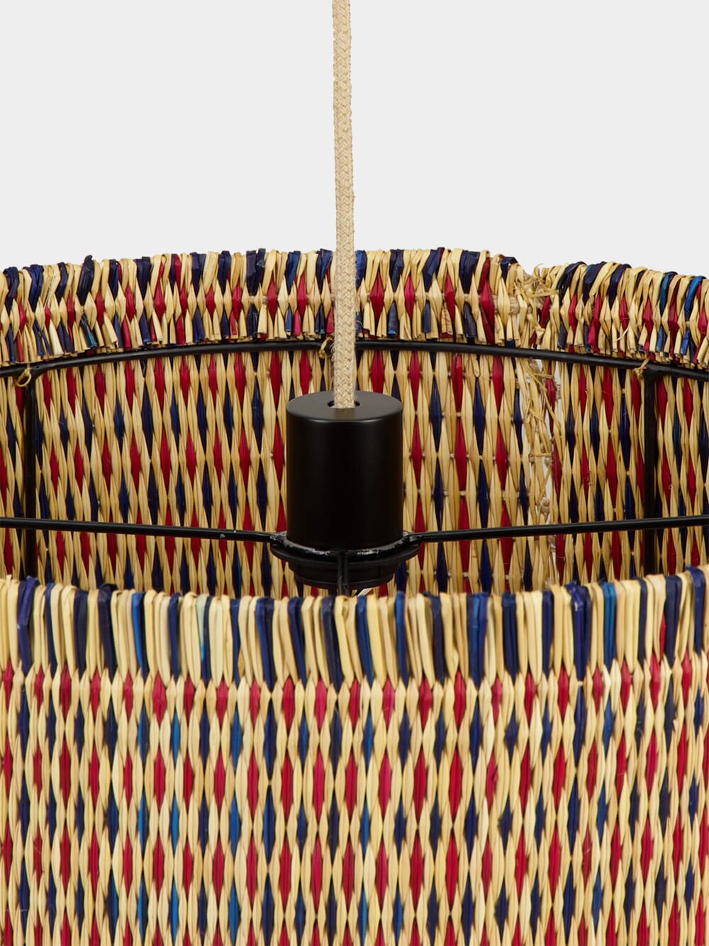 Handmade Coruche Natural Red and Blue Reed Ceiling Lamp