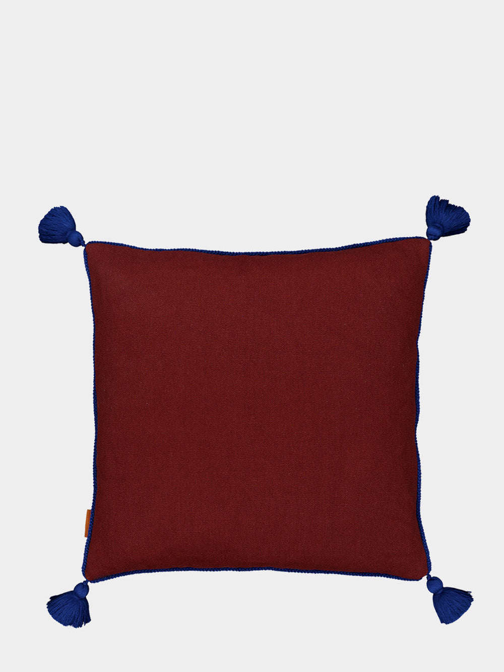 Hand-Embroidered Viana Bordeaux Linen with Blue Embroidery Cushion