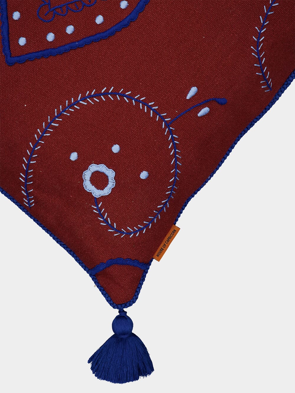 Hand-Embroidered Viana Bordeaux Linen with Blue Embroidery Cushion