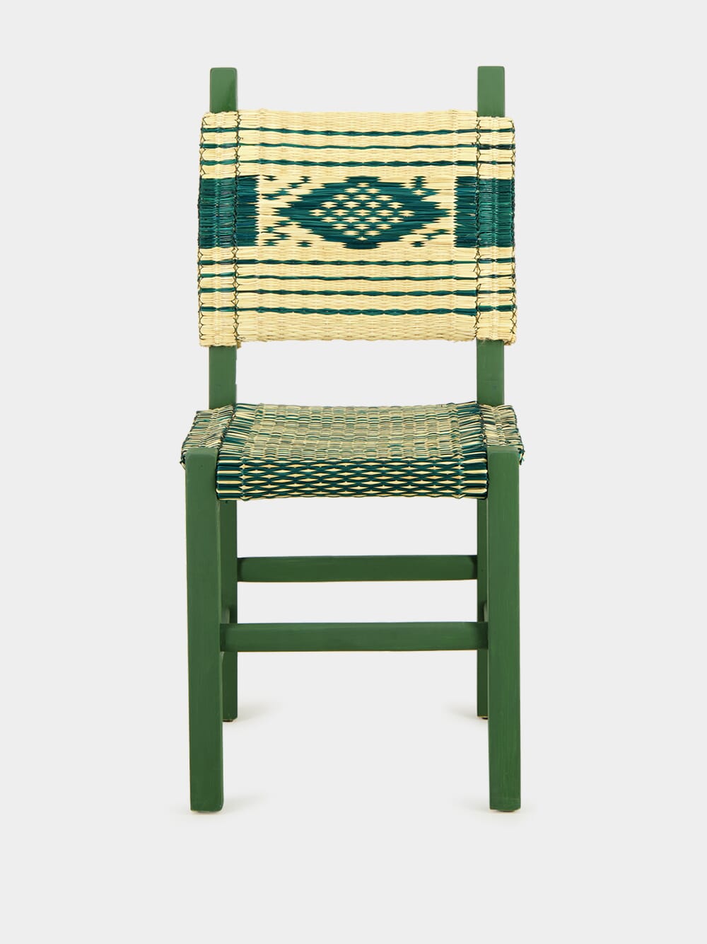 Handmade Coruche Green Wood and Reed Dining Chair