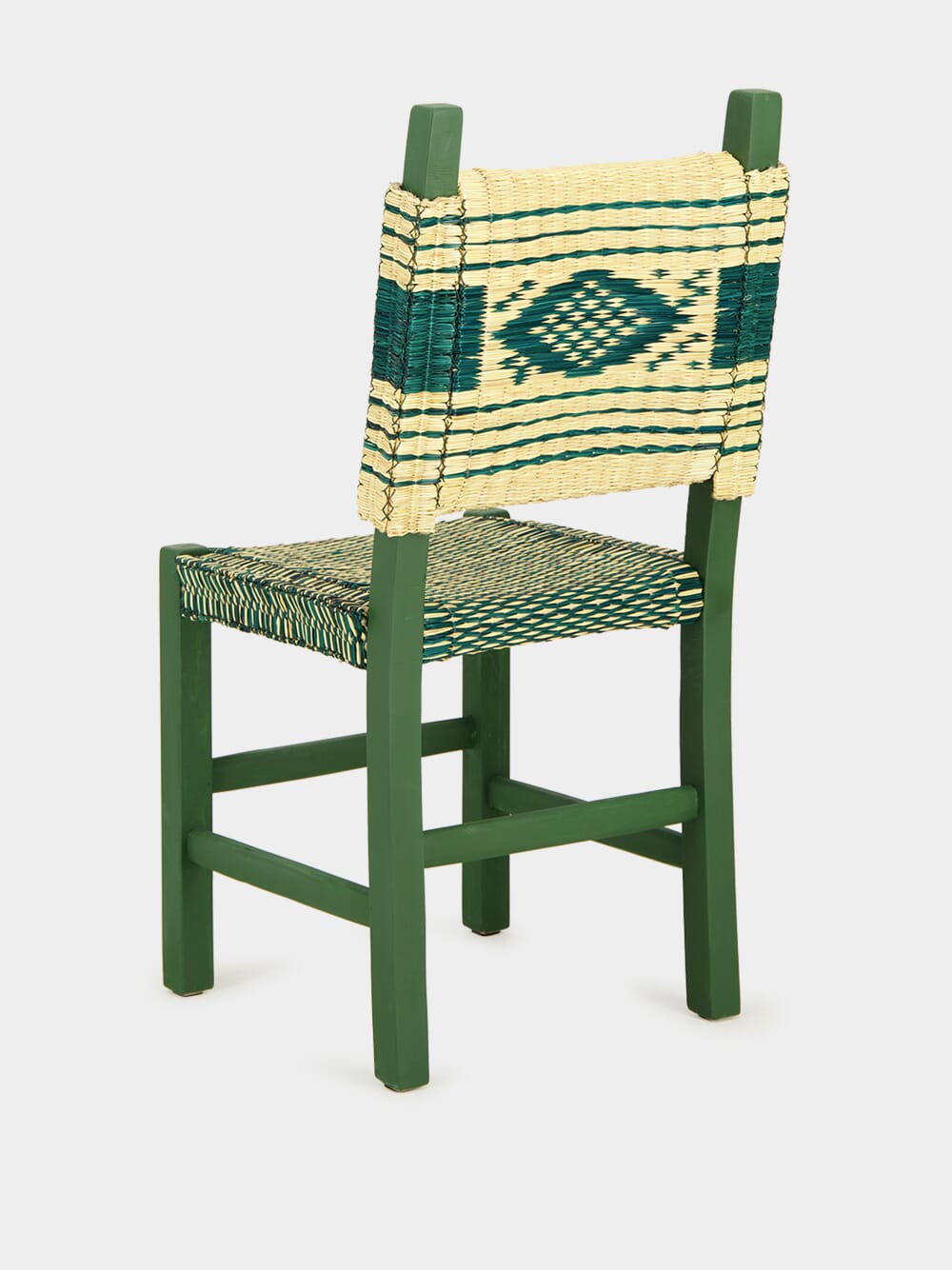 Handmade Coruche Green Wood and Reed Dining Chair
