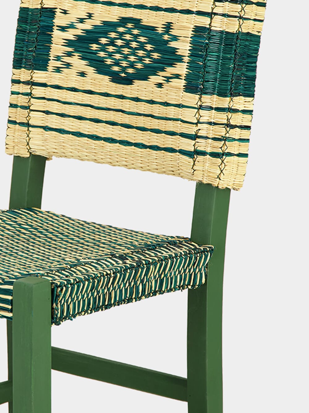 Handmade Coruche Green Wood and Reed Dining Chair