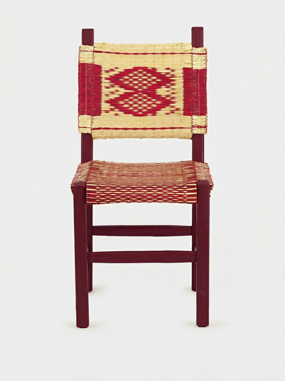 Handmade Coruche Bordeaux Wood and Reed Dining Chair