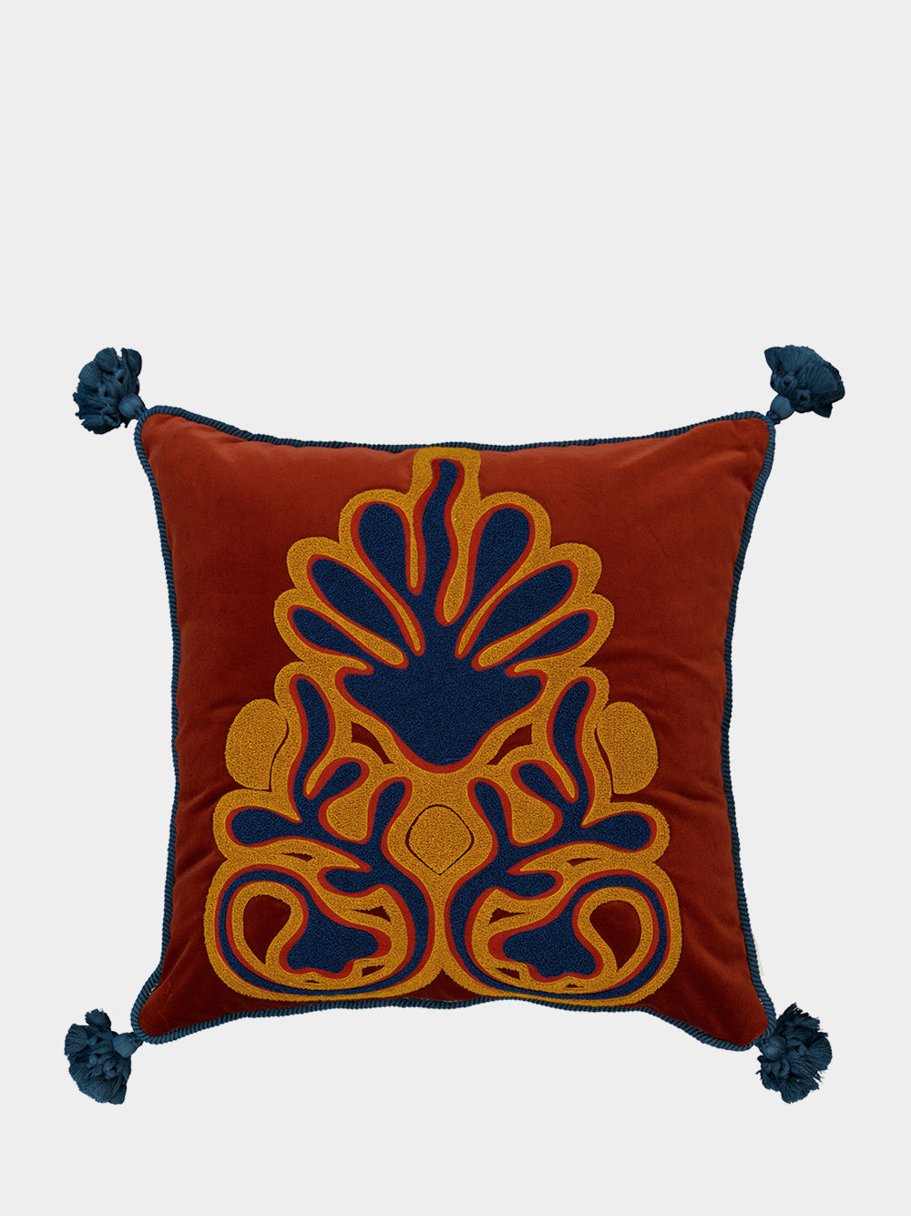 Afonso Brick Velvet and Chenille Embroidered Cushion