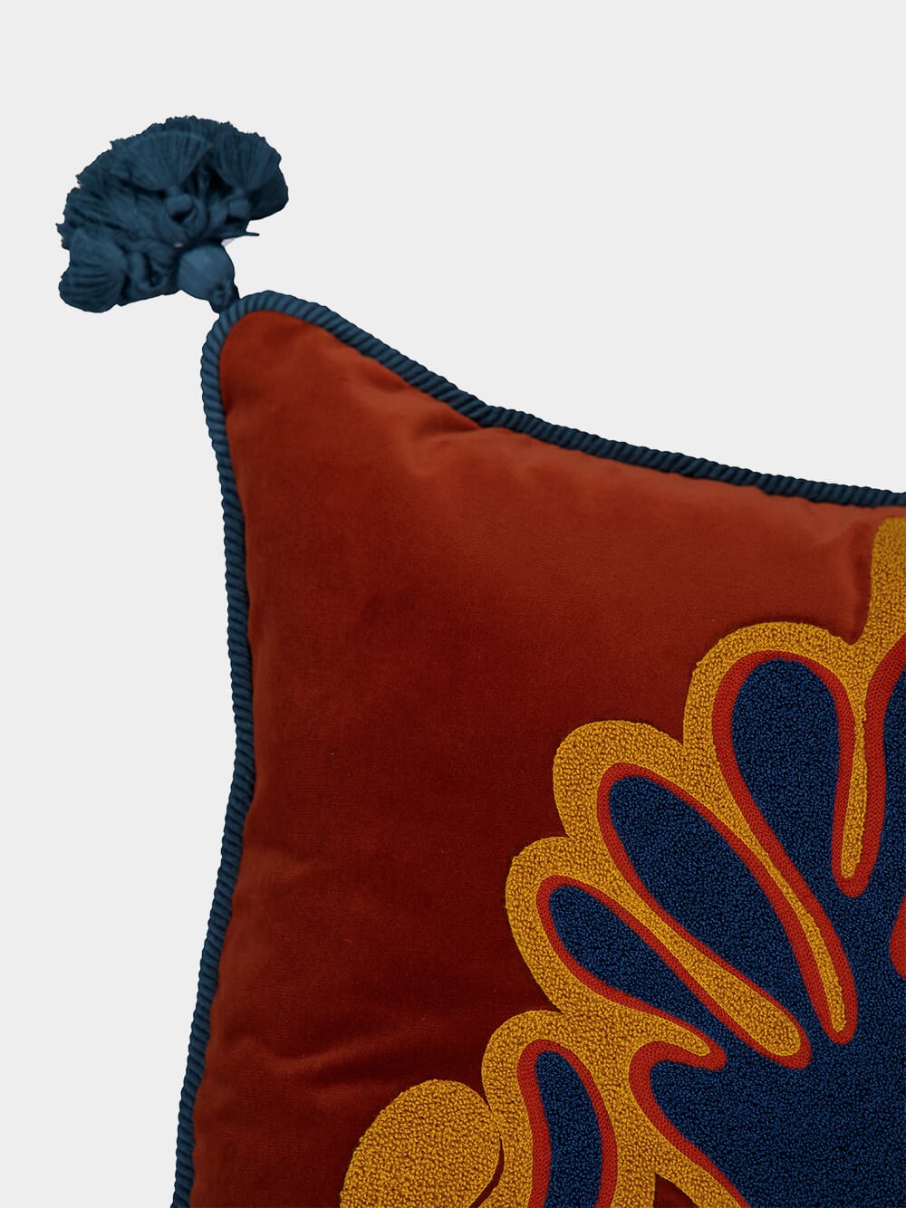 Afonso Brick Velvet and Chenille Embroidered Cushion