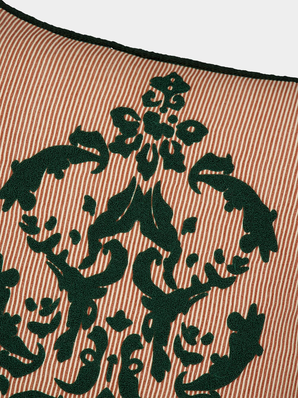 Bourbon Brick Stripped Cotton and Chenille Embroidered Cushion