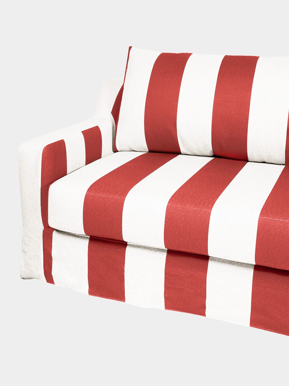 Manuel Bordeaux Striped Linen and Wood Sofa