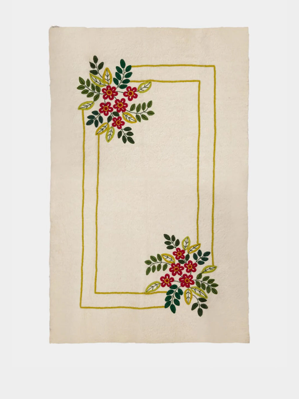 Hand-Embroidered Mécia Natural Wool Flower Embroidered Blanket