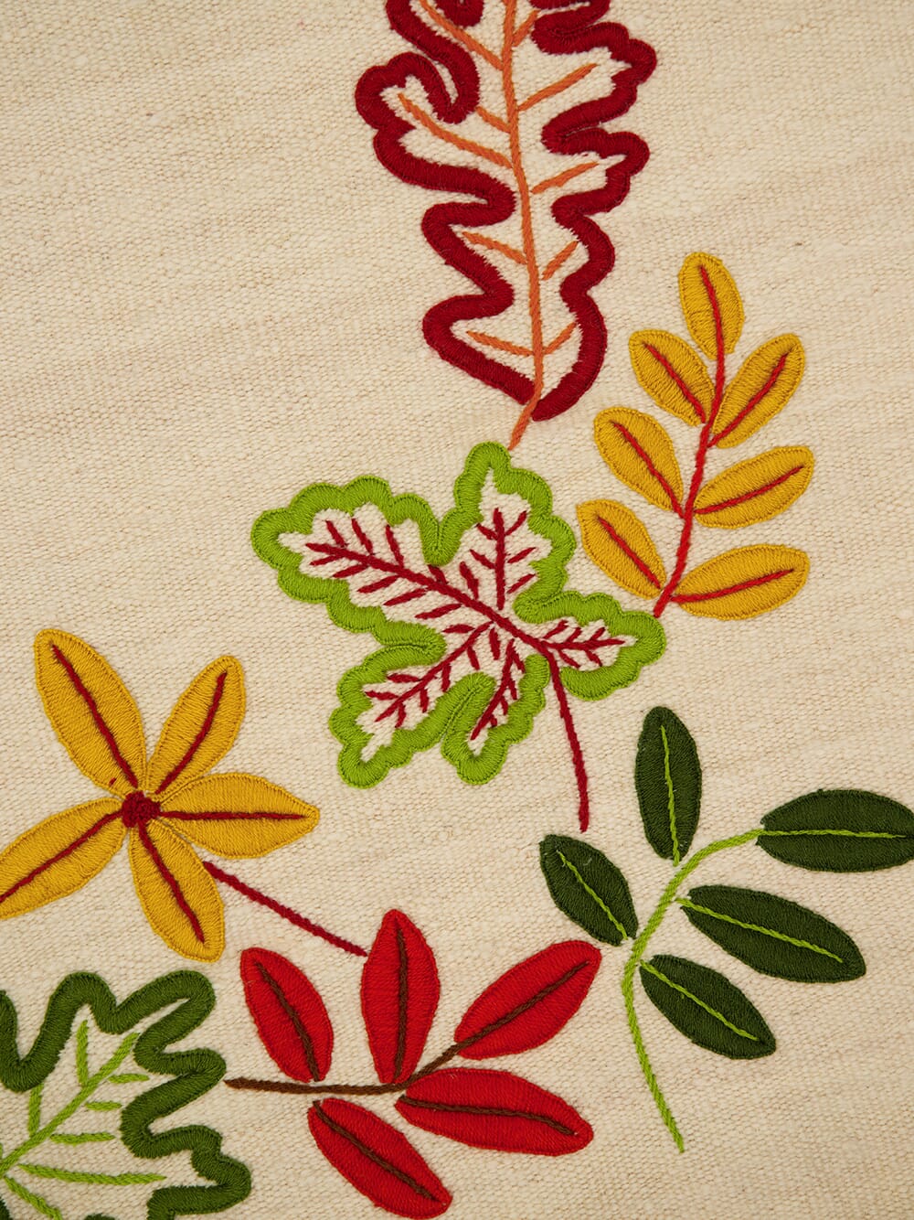 Hand-Embroidered Mécia Natural Wool Leaf Embroidered Blanket