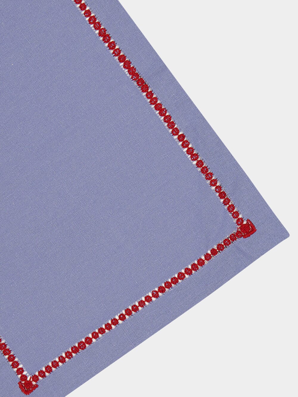 Hand-Embroidered Maria Blue Linen with Red Embroidery Napkin