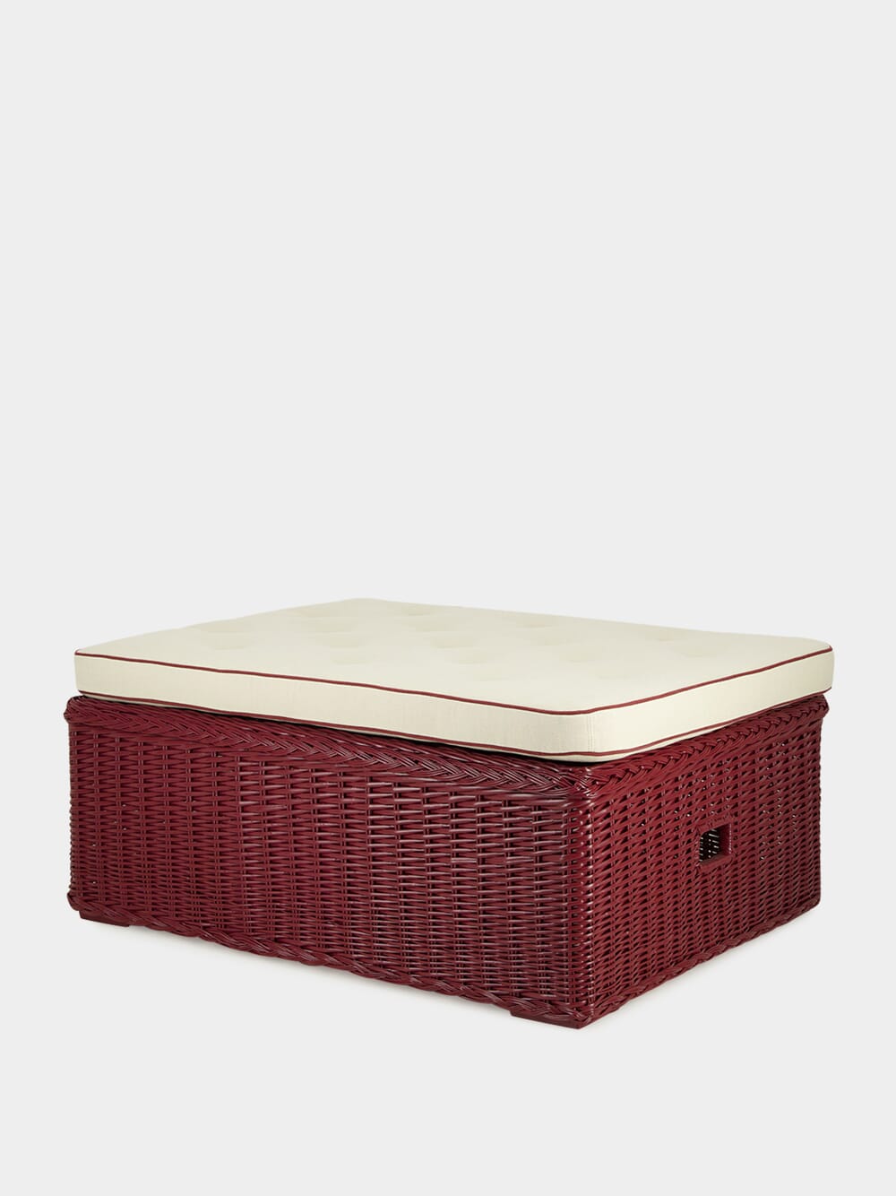 Handmade Furnas Bordeaux Wicker and Natural Linen Ottoman