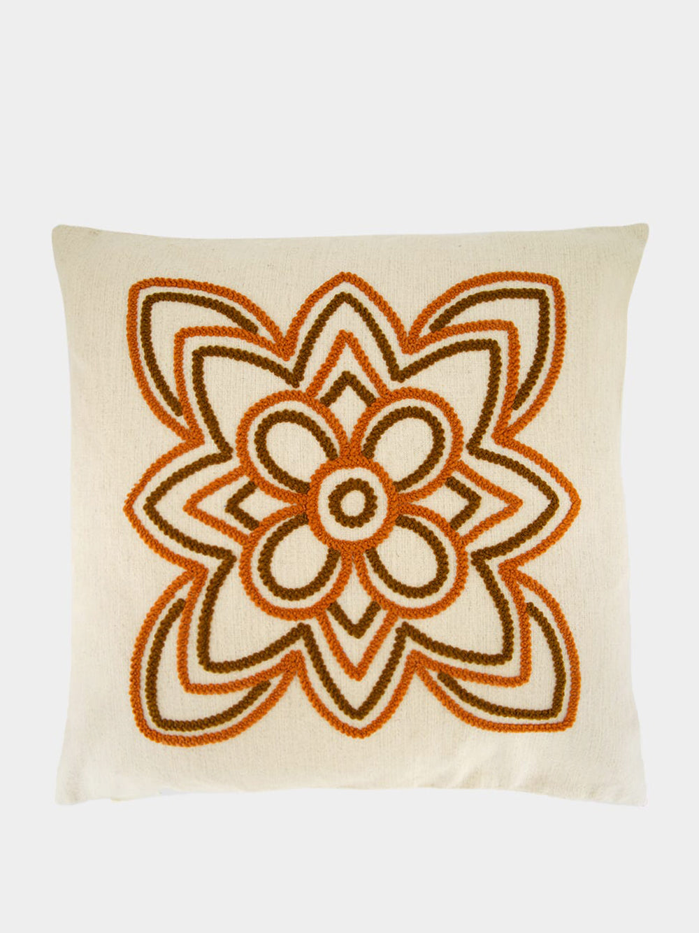 Handmade Florea Natural Linen and Brick Embroidered Cushion