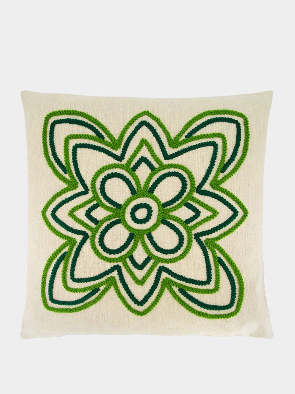 Handmade Florea Natural Linen and Green Embroidered Cushion