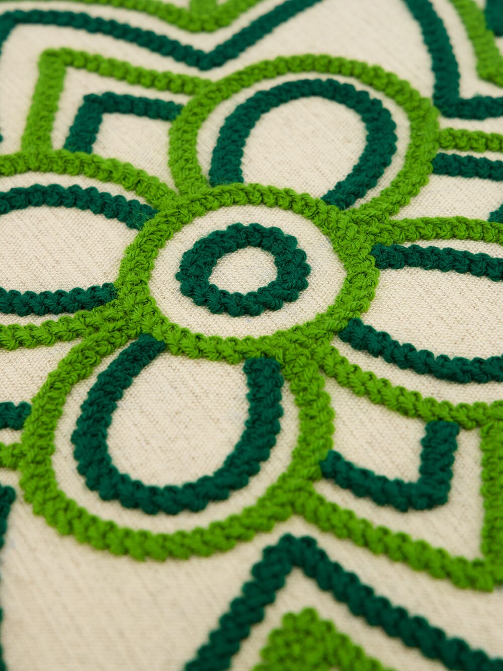 Handmade Florea Natural Linen and Green Embroidered Cushion