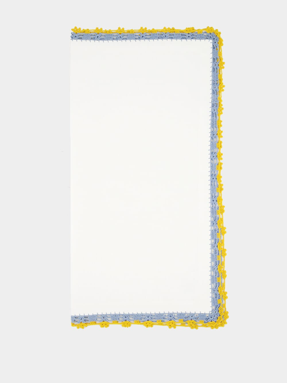 Hand-Embroidered Leonor Ecru Linen with Blue and Yellow Crochet Napkin