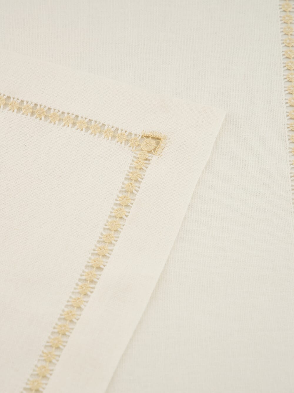 Hand-Embroidered Maria White Linen with Beige Embroidery Napkin