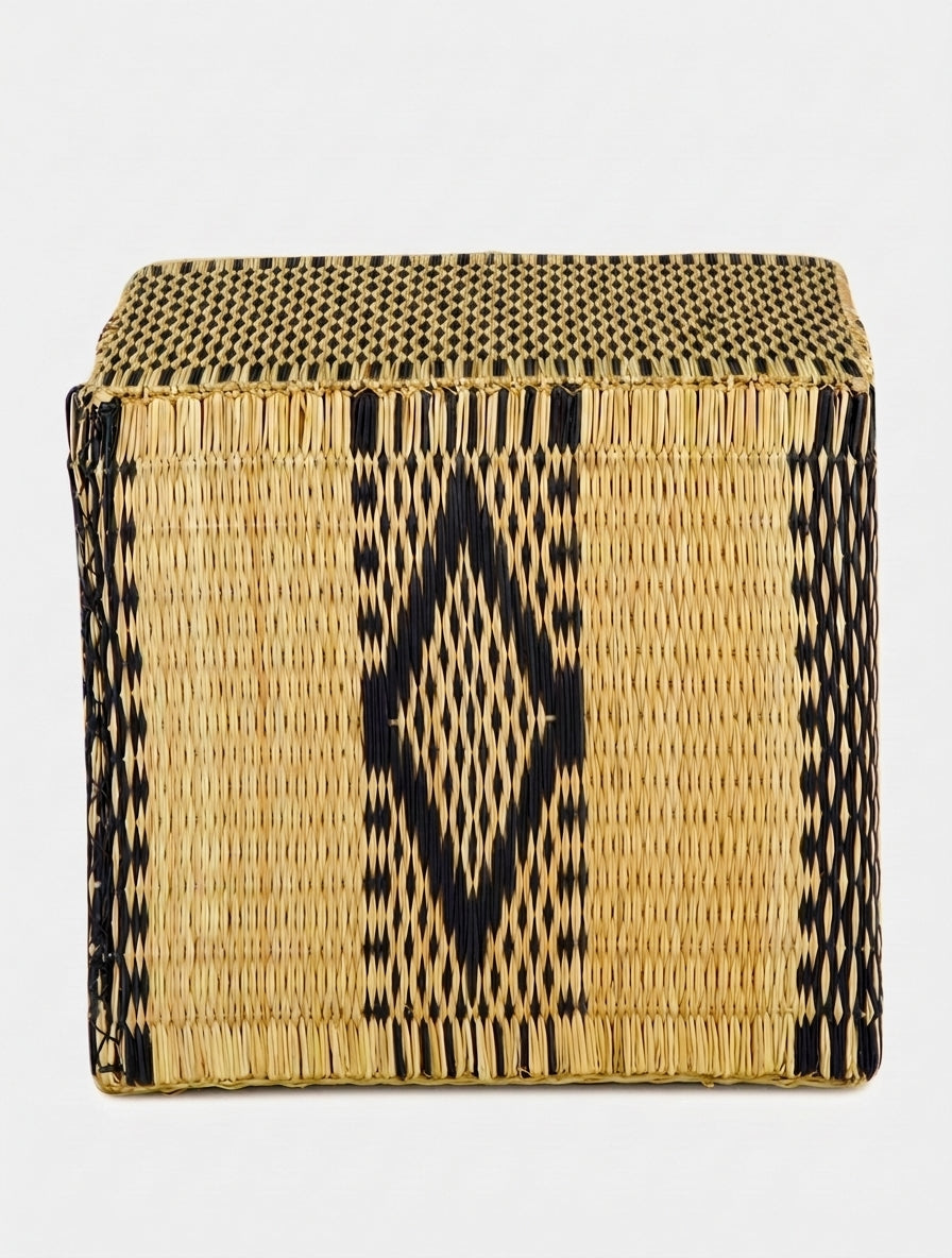 Handmade Coruche Natural and Black Reed Ottoman
