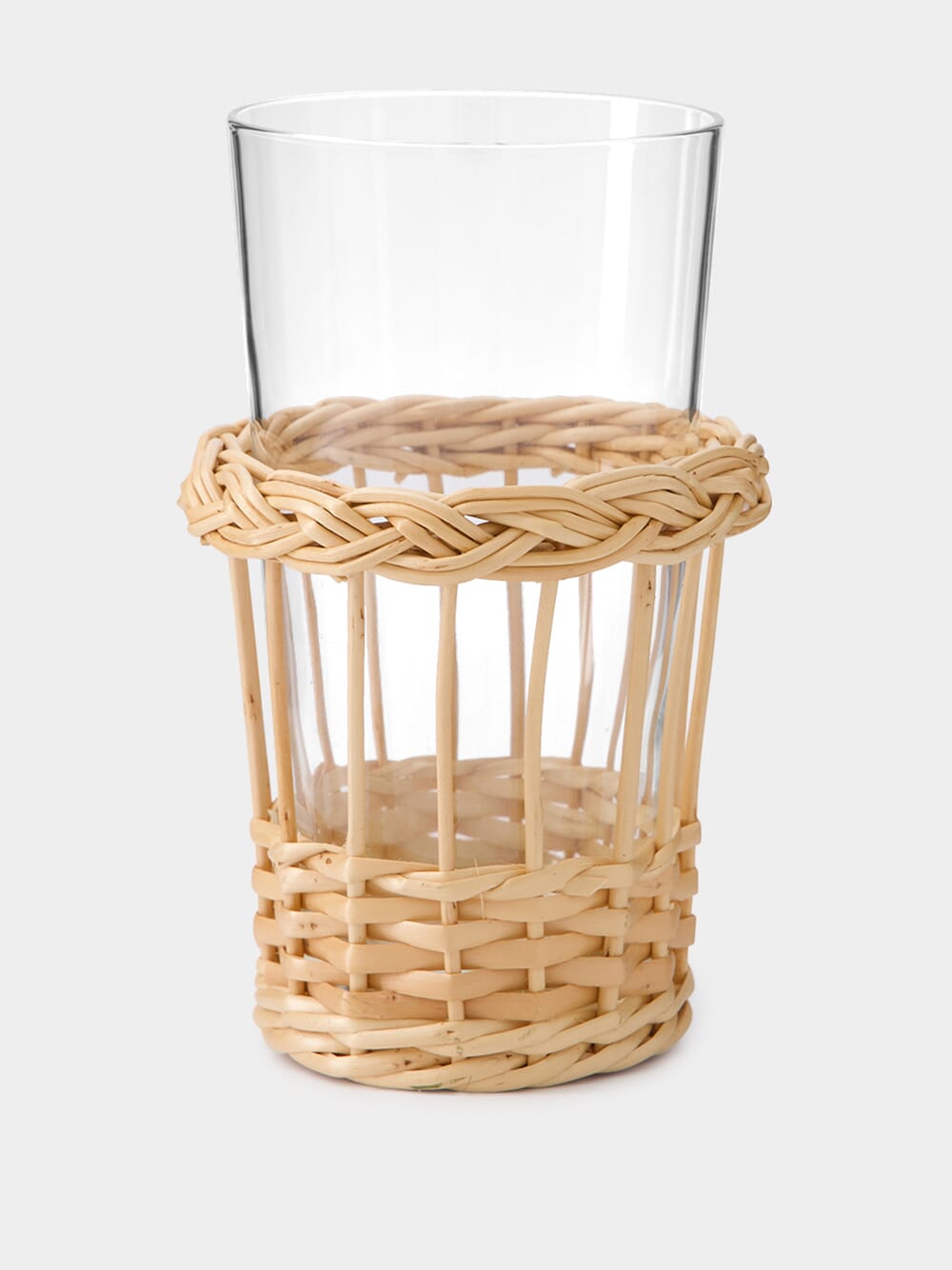Handmade Vitória Natural Wicker and Glass Tall Tumbler