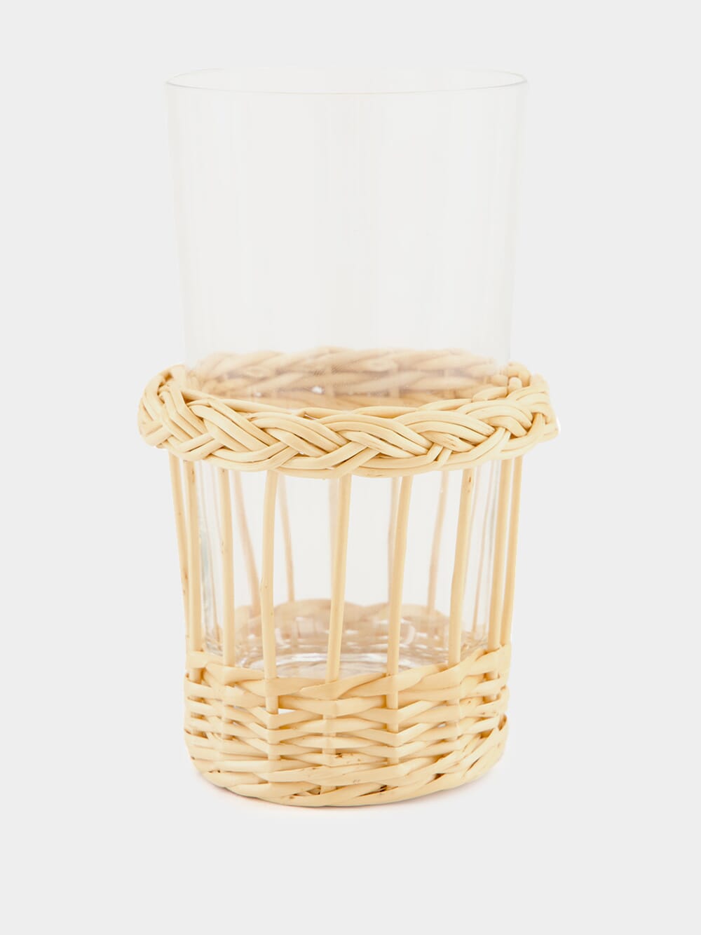 Handmade Vitória Natural Wicker and Glass Tall Tumbler