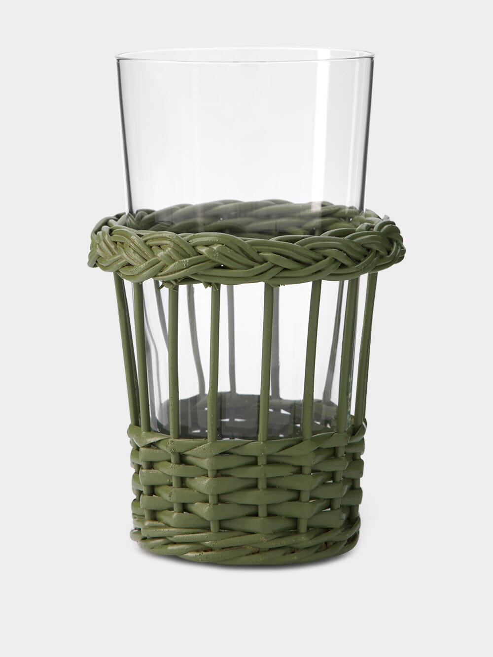 Handmade Vitória Green Wicker and Glass Tall Tumbler