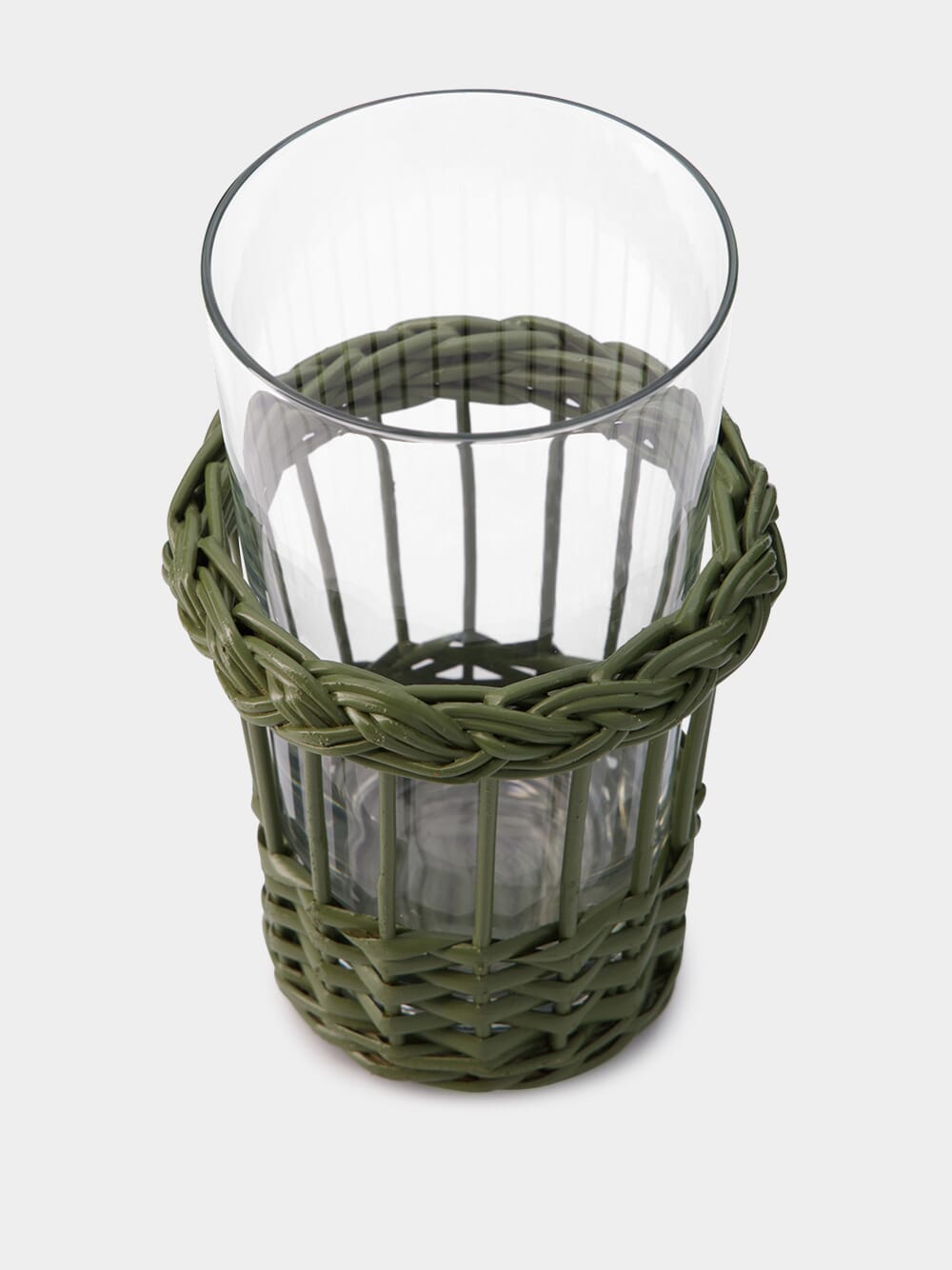 Handmade Vitória Green Wicker and Glass Tall Tumbler