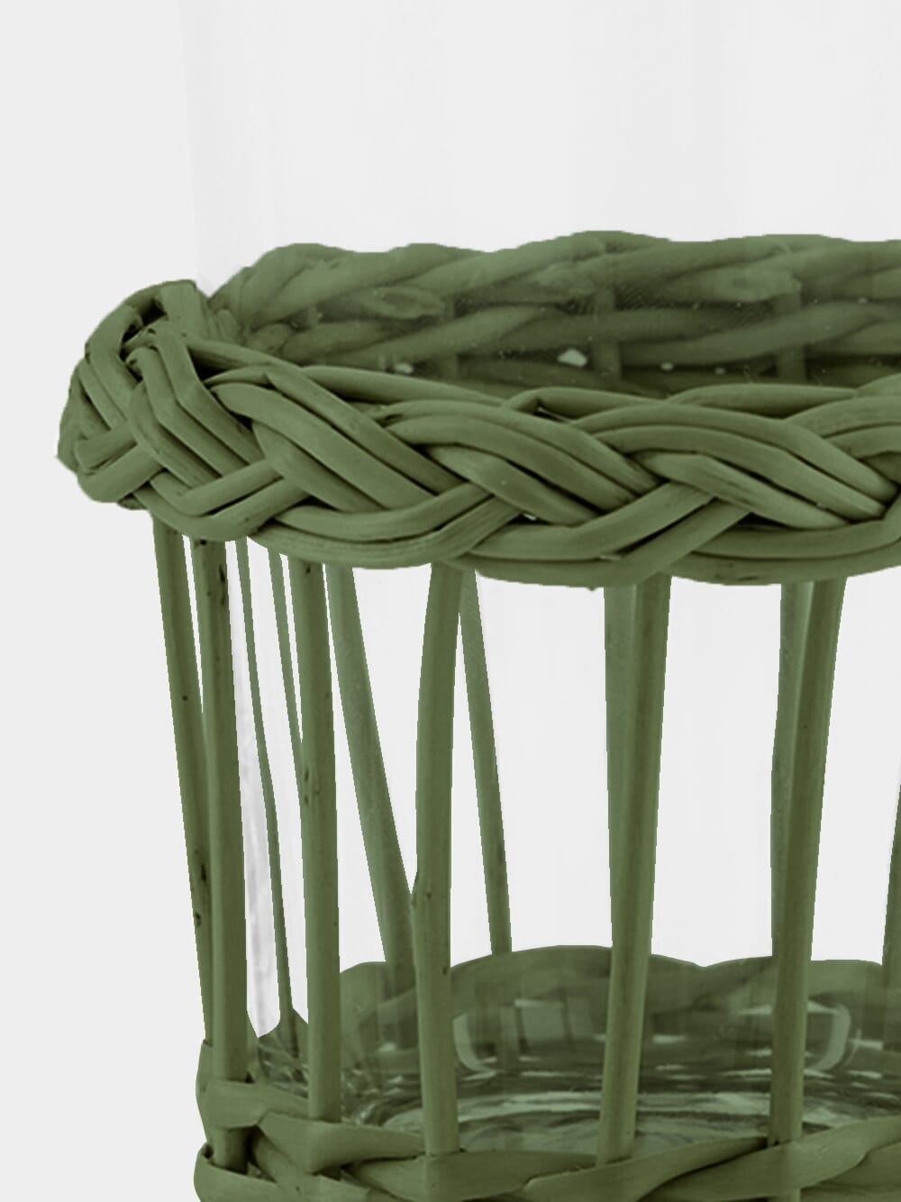 Handmade Vitória Green Wicker and Glass Tall Tumbler