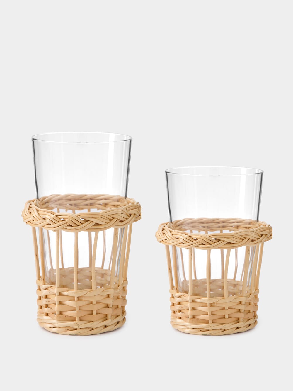 Handmade Vitória Natural Wicker and Glass Tall Tumbler