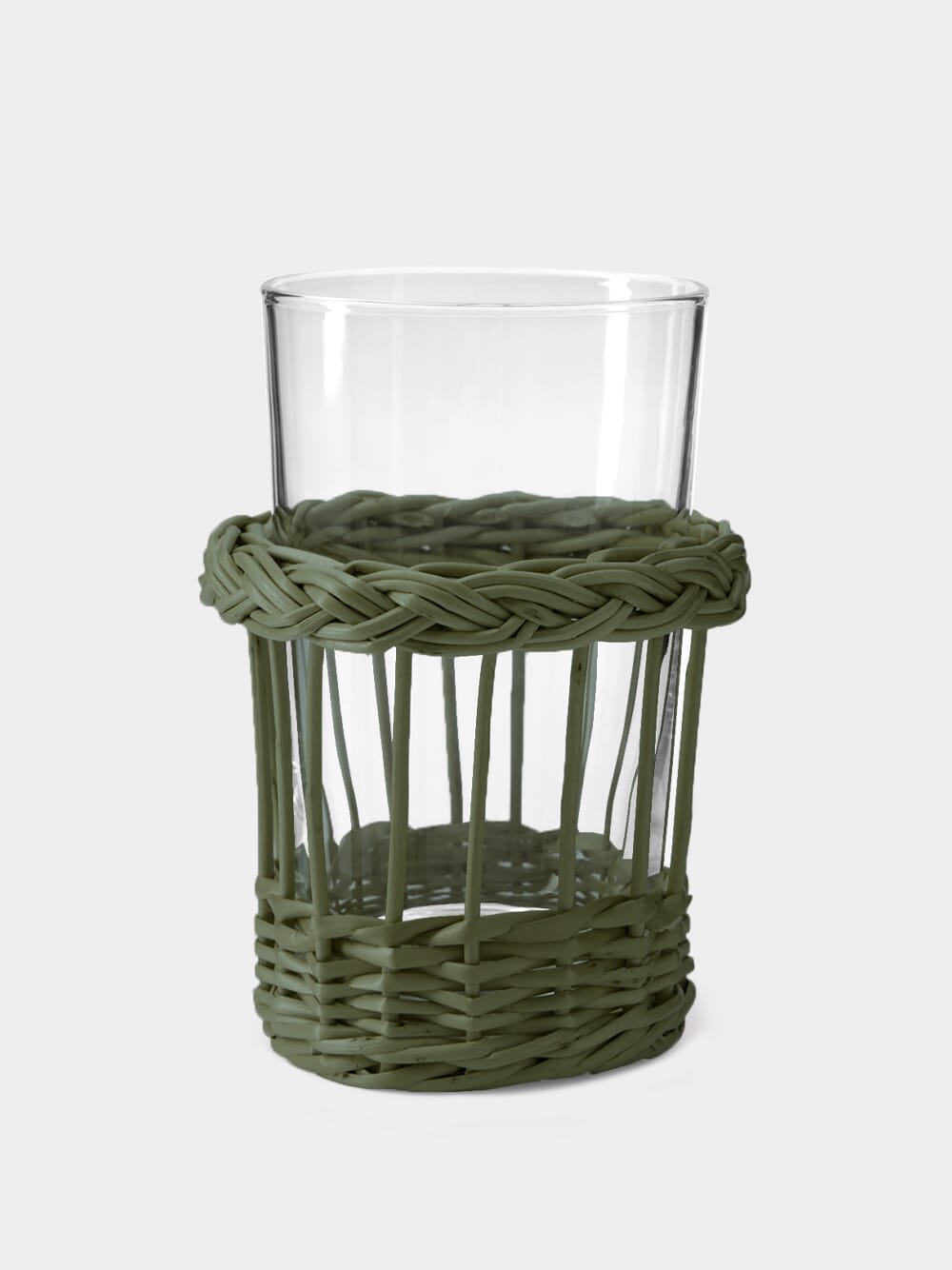 Handmade Vitória Green Wicker and Glass Tumbler