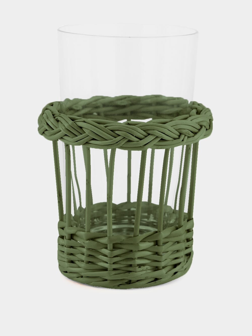 Handmade Vitória Green Wicker and Glass Tumbler