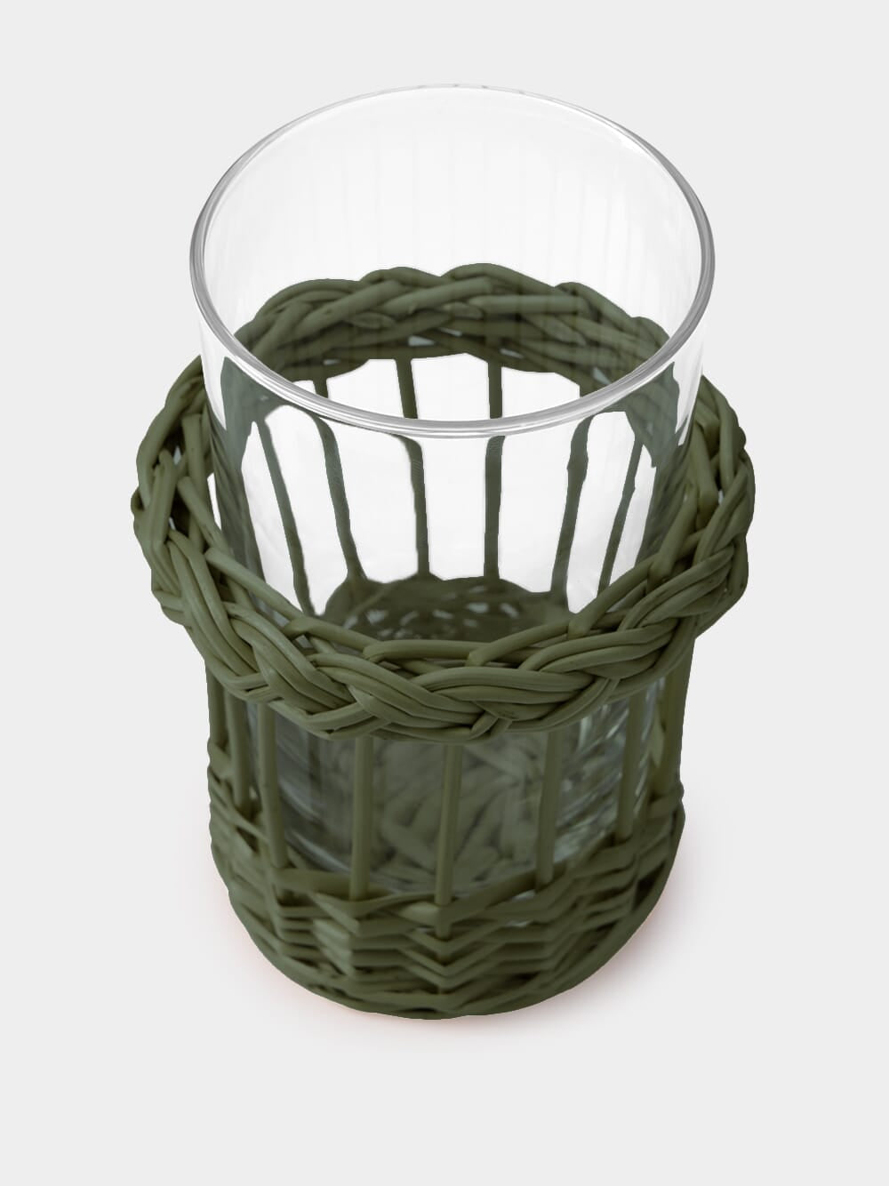 Handmade Vitória Green Wicker and Glass Tumbler