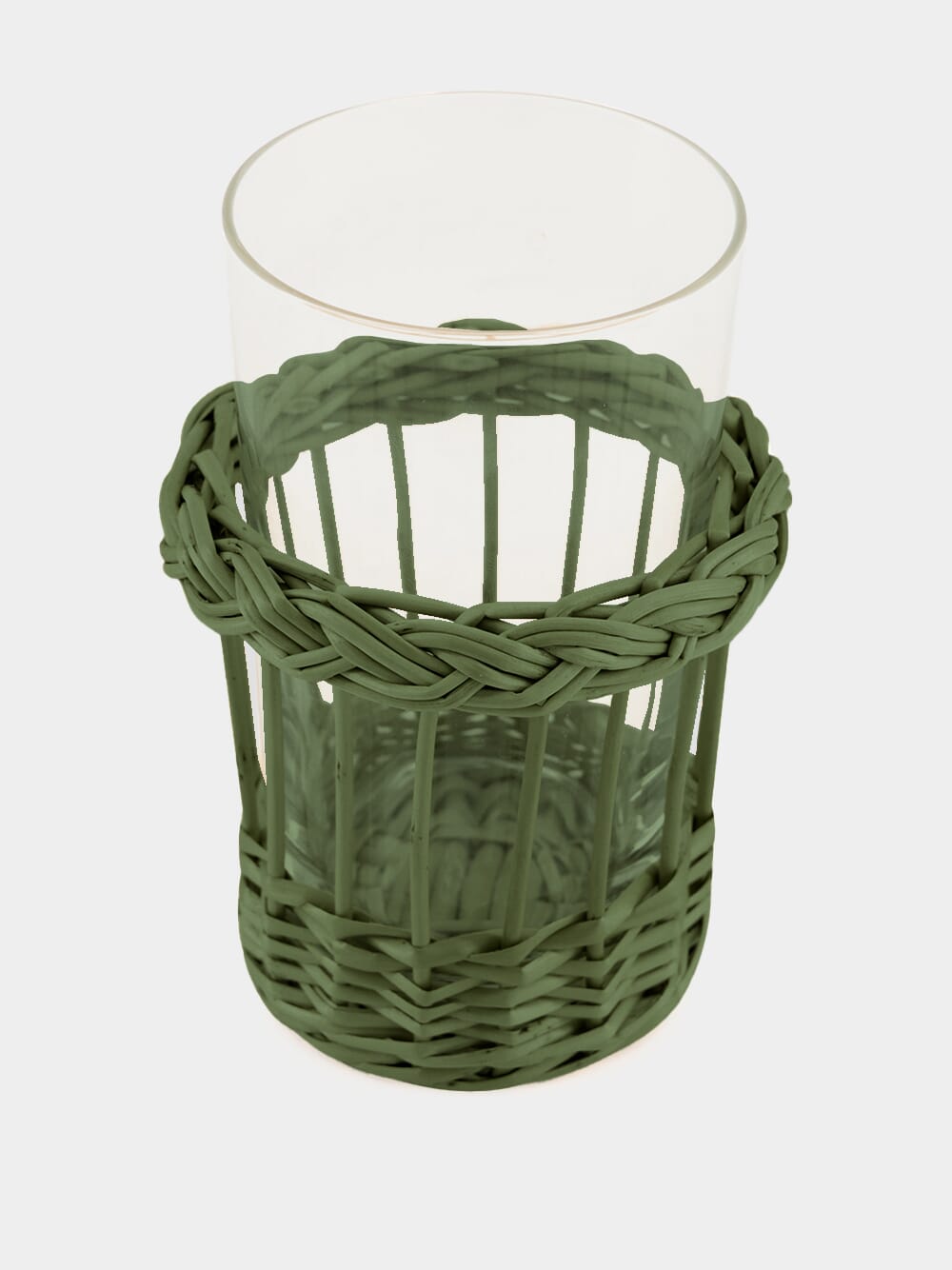 Handmade Vitória Green Wicker and Glass Tumbler