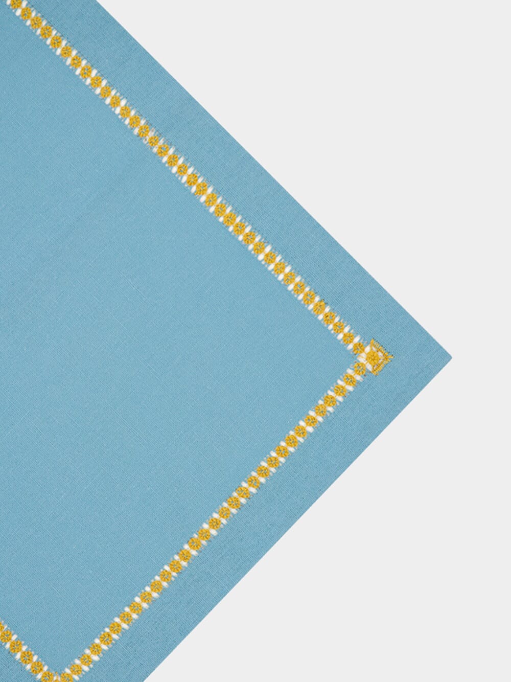 Hand-Embroidered Maria Turquoise Linen with Yellow Embroidery Napkin