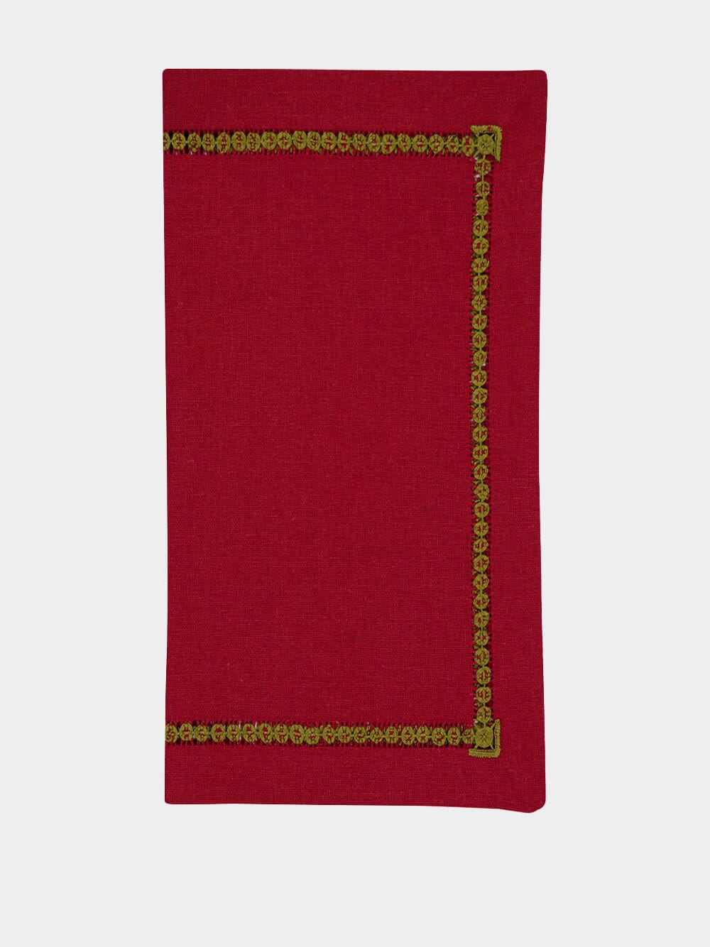 Hand-Embroidered Maria Bordeaux Linen with Green Embroidery Napkin