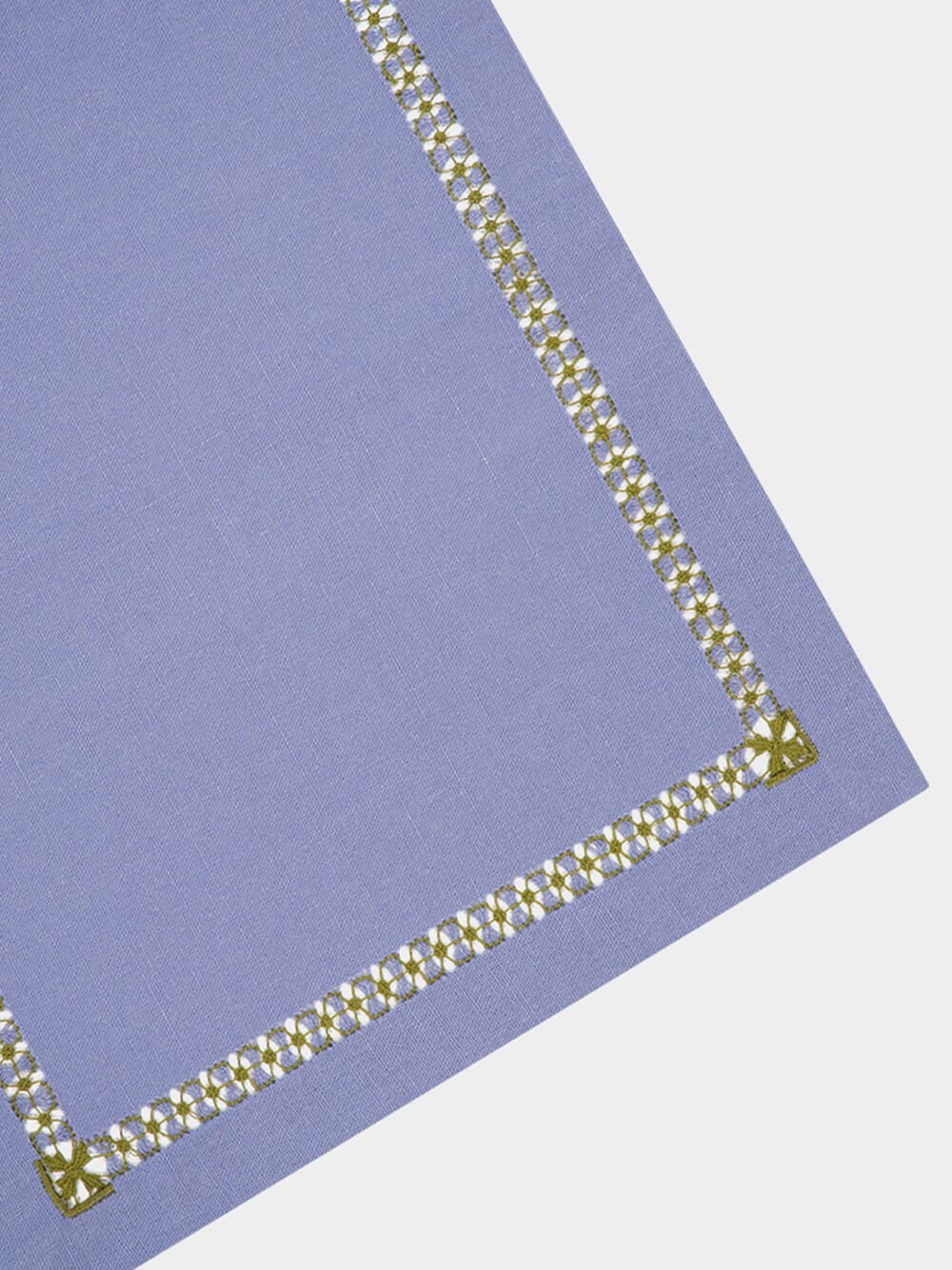 Hand-Embroidered Maria Blue Linen with Green Embroidery Napkin