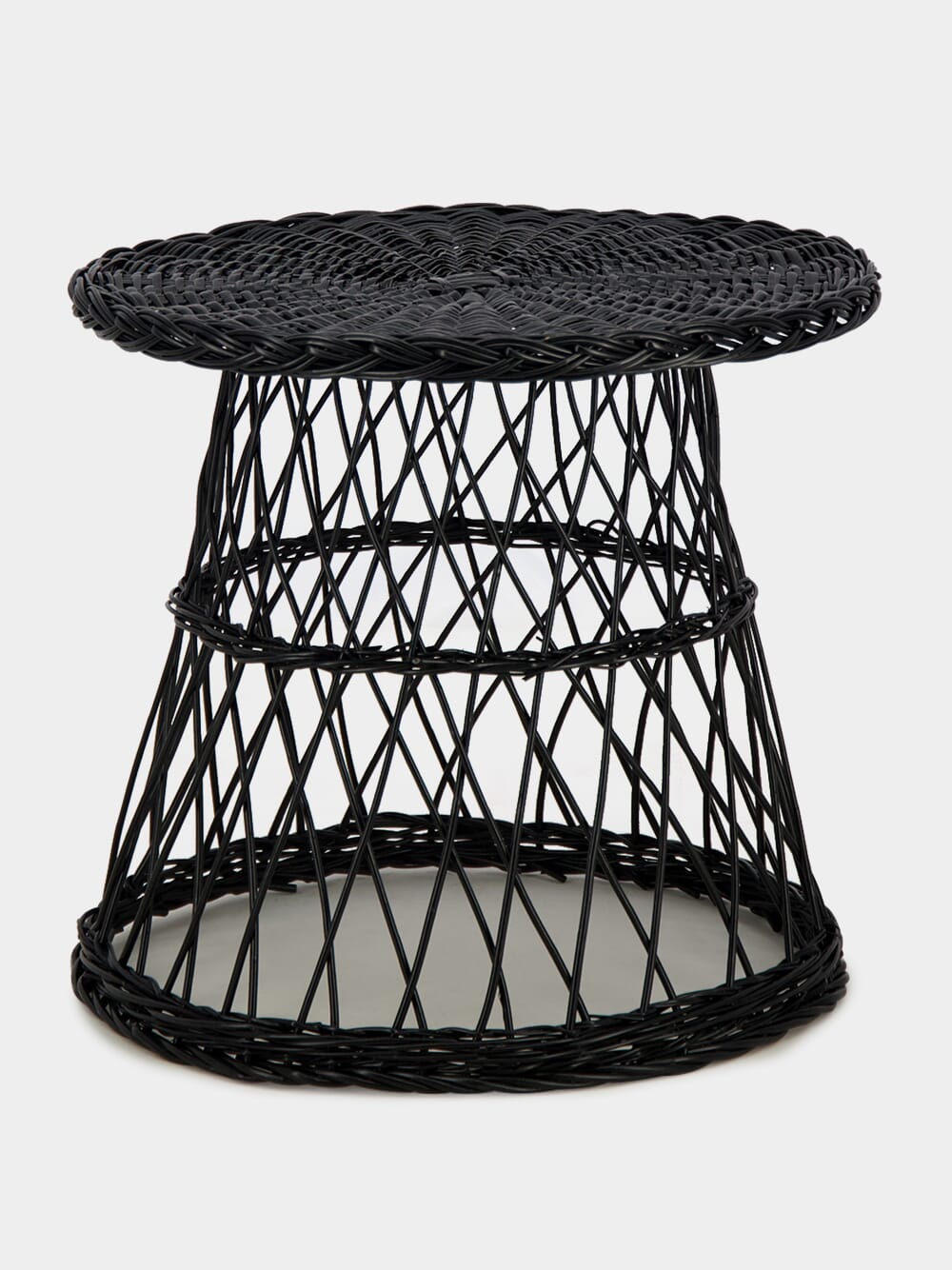 Handmade Furnas Black Wicker Side Table