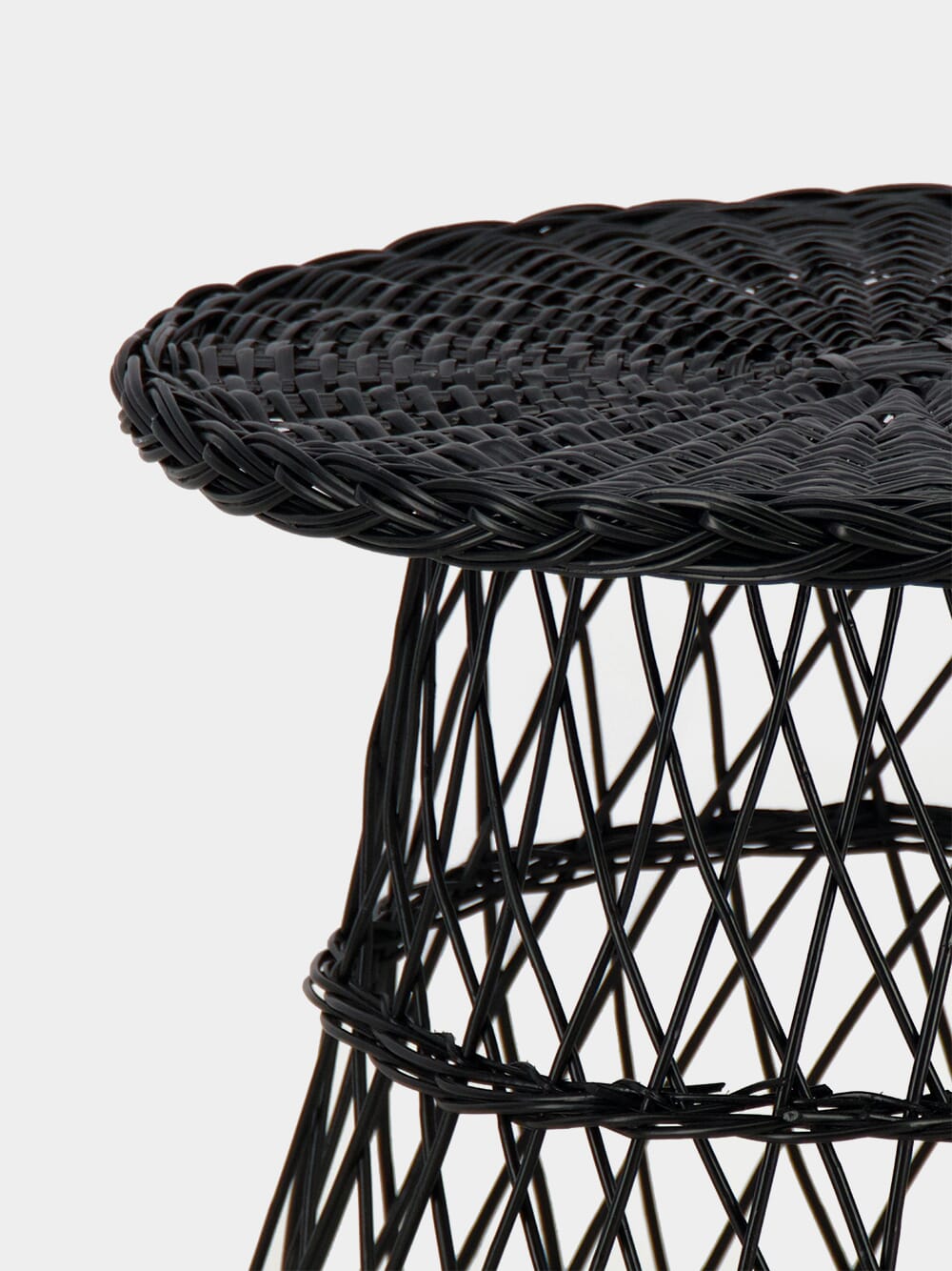 Handmade Furnas Black Wicker Side Table