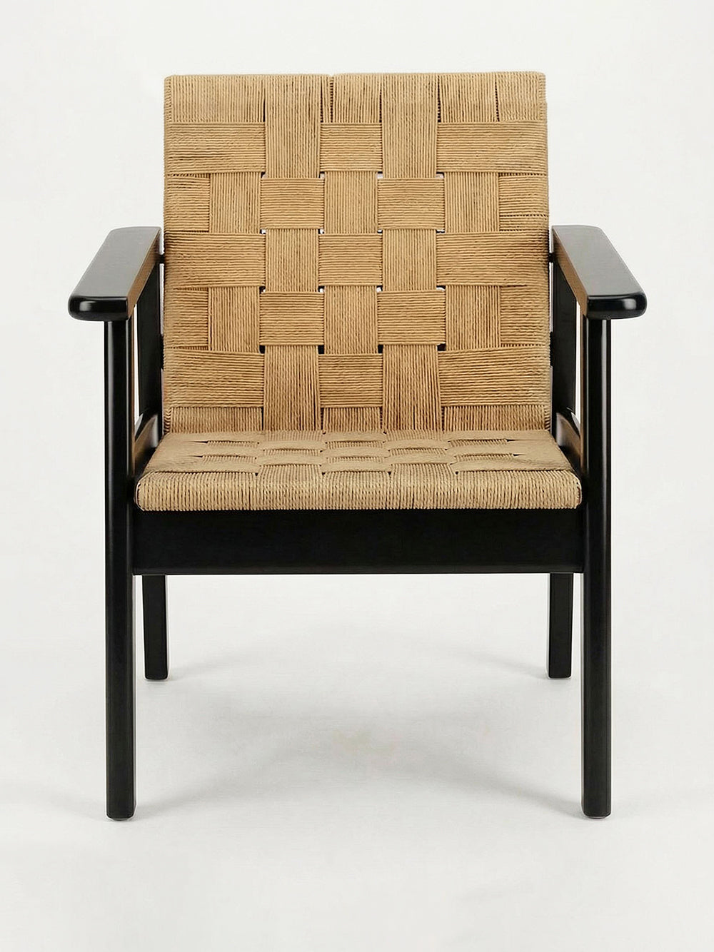 Medeiros Black Wood and Natural Cord Armchair