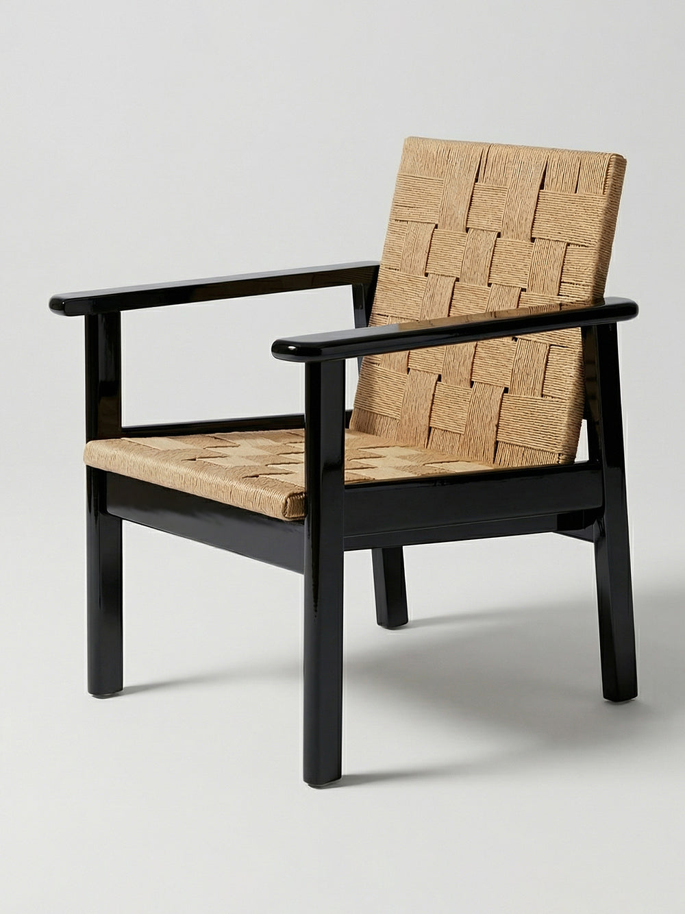 Medeiros Black Wood and Natural Cord Armchair