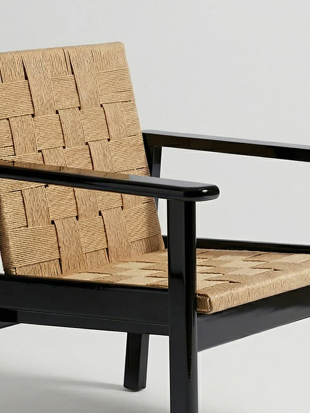 Medeiros Black Wood and Natural Cord Armchair