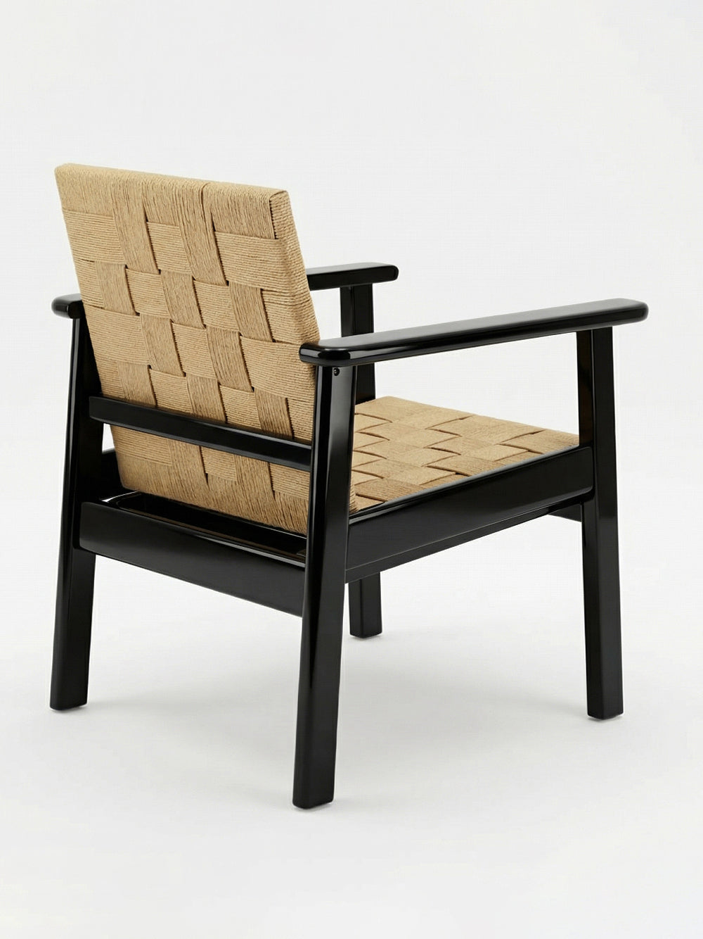 Medeiros Black Wood and Natural Cord Armchair