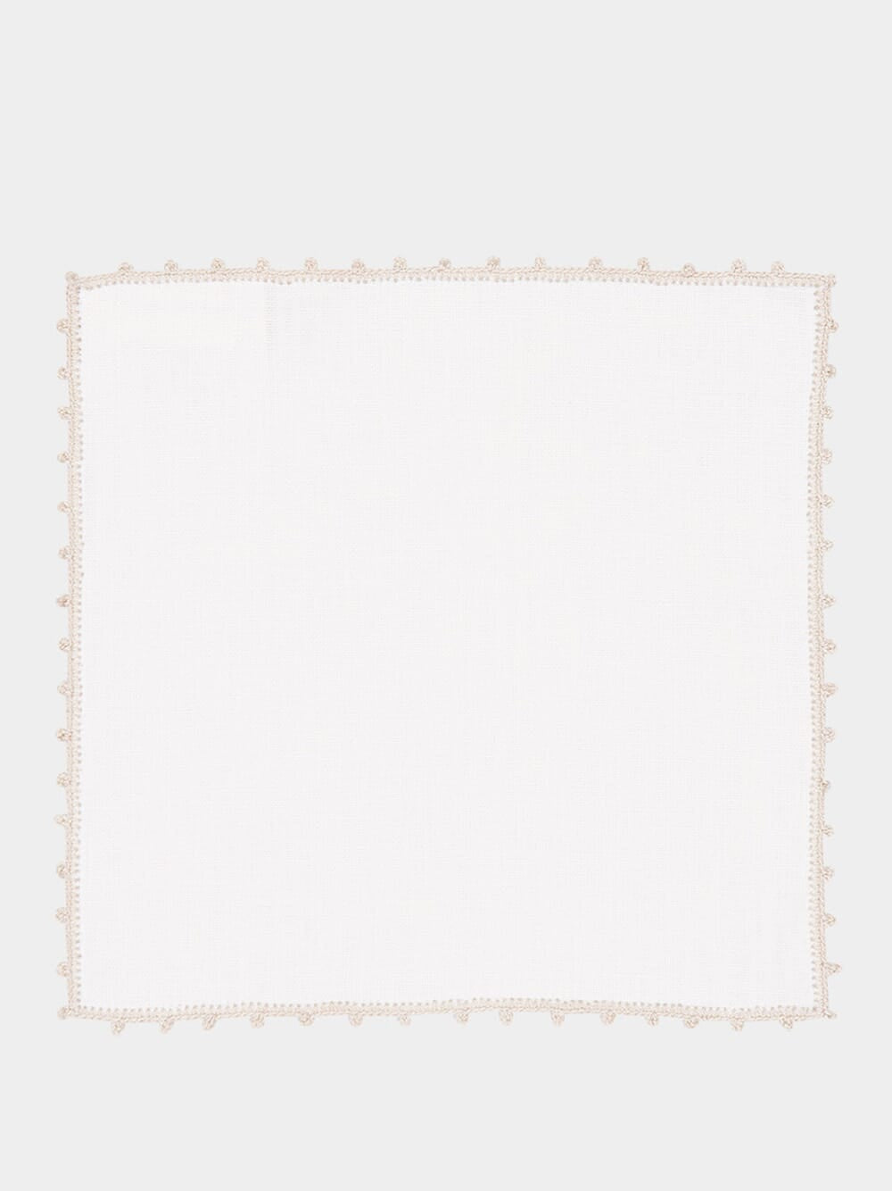 Hand-Embroidered Teresa White Linen With Ivory Crochet Cocktail Napkin