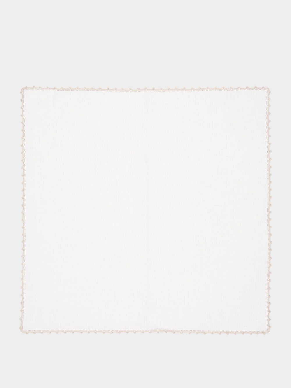 Hand-Embroidered Teresa White Linen with Ivory Crochet Napkin