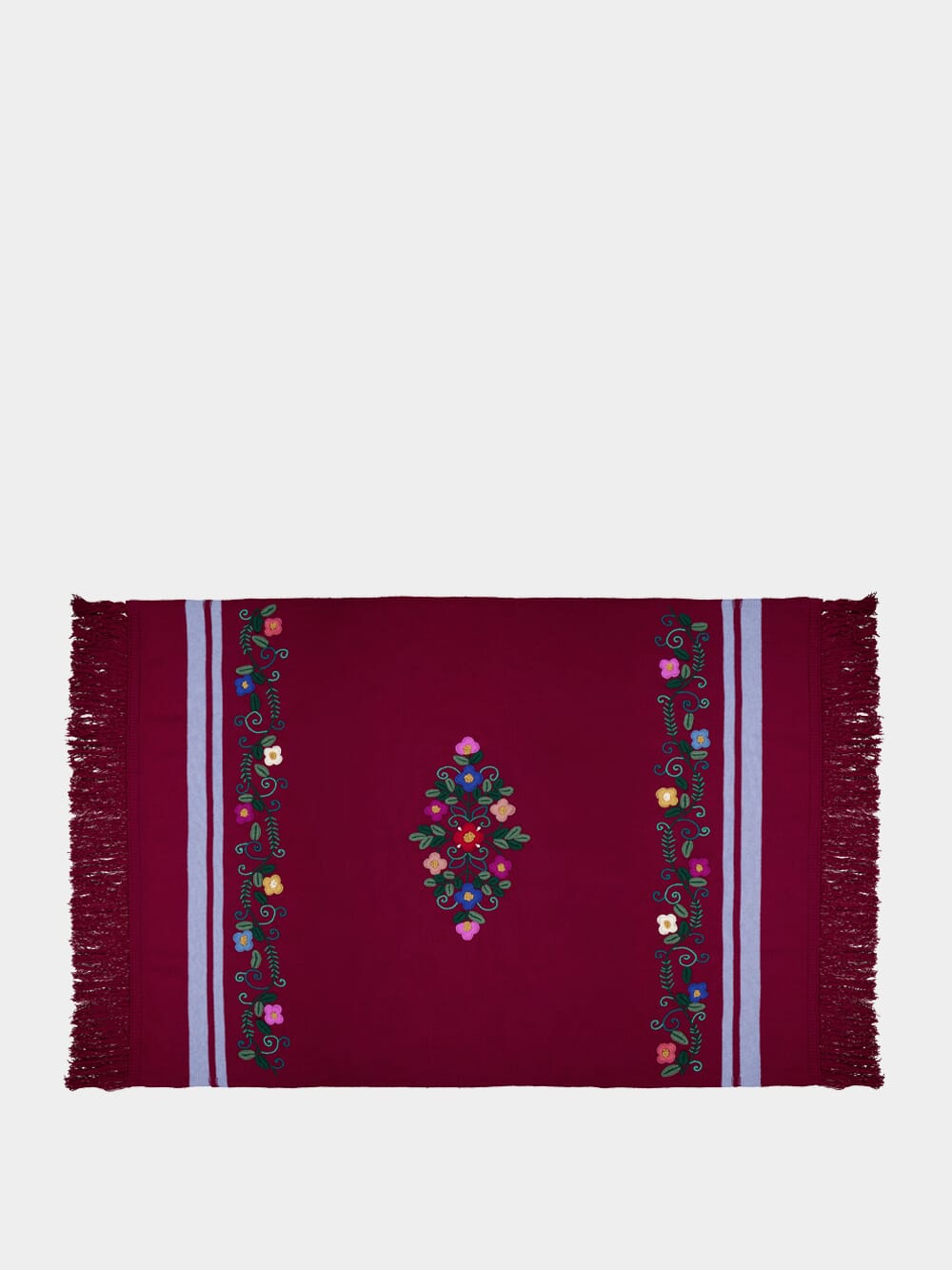 Hand-Embroidered Frésia Bordeaux Wool Blanket