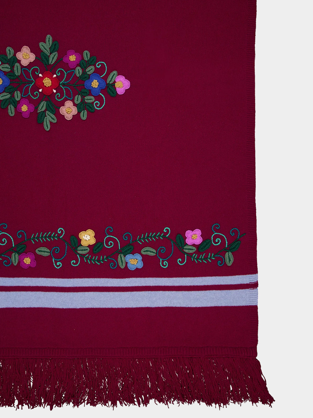 Hand-Embroidered Frésia Bordeaux Wool Blanket