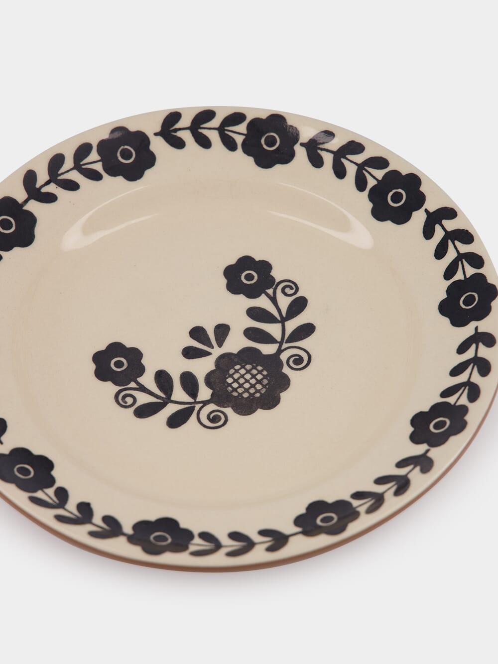 Hand-Painted Viana Black Stoneware Dessert Plate