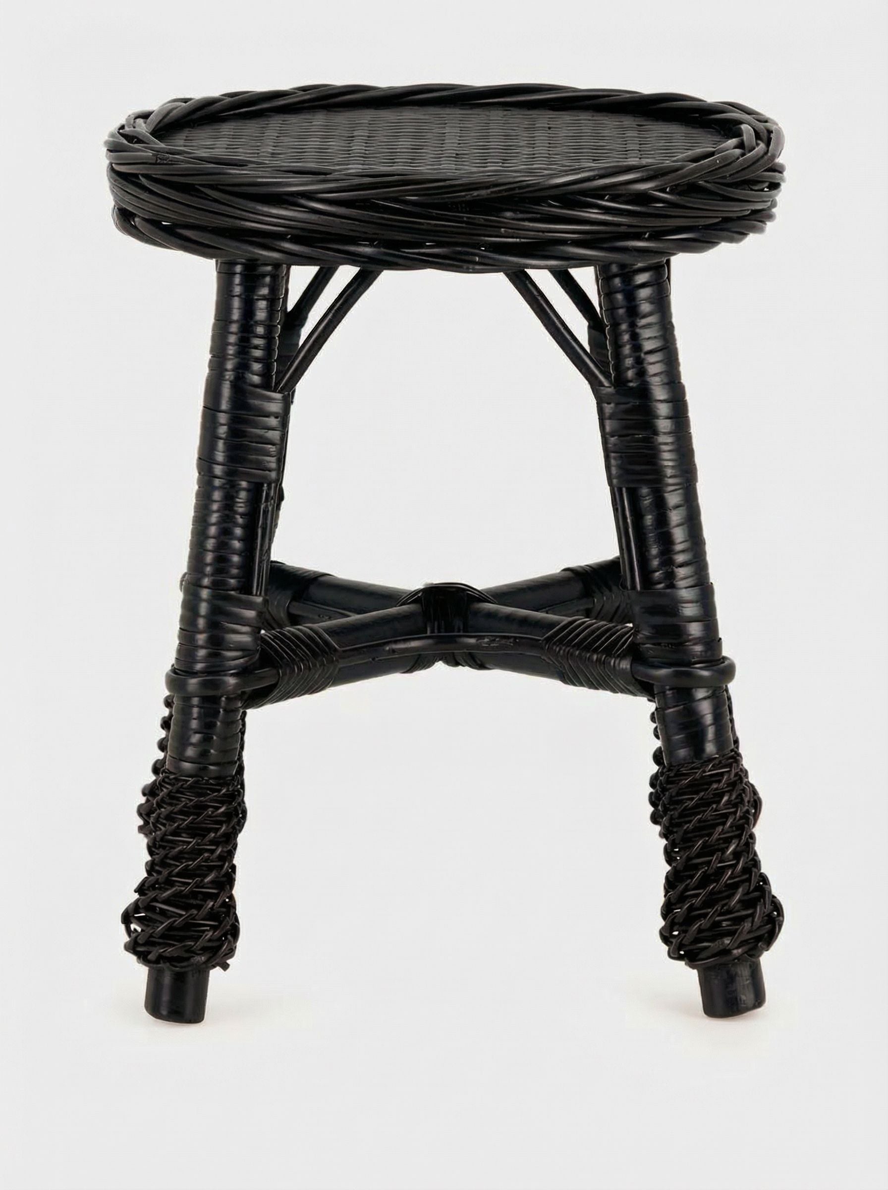 Handmade Furnas Black Wicker Stool