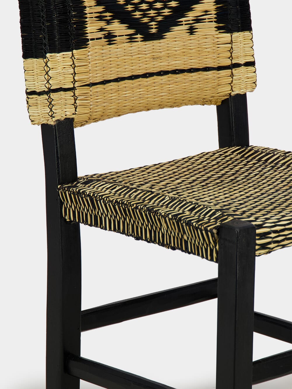Handmade Coruche Black Wood and Reed Dining Chair