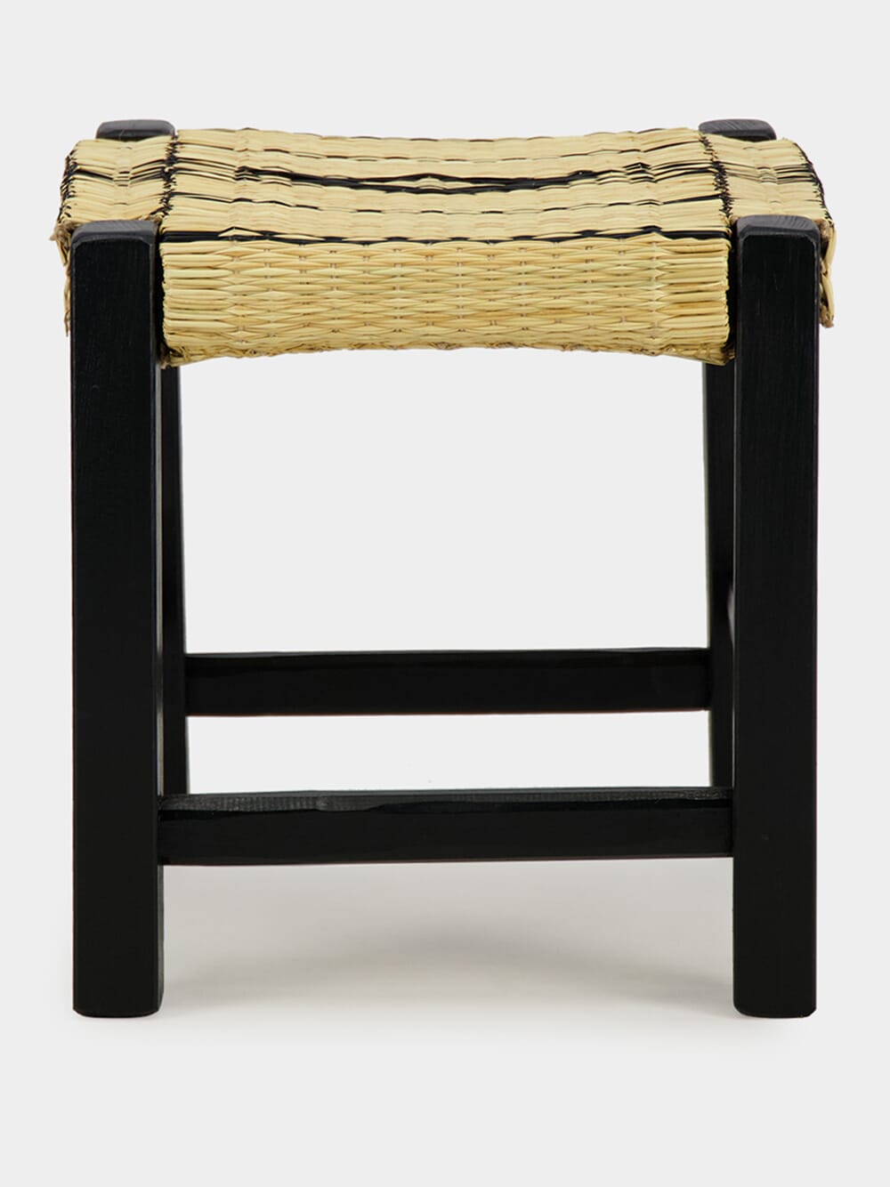 Handmade Coruche Black Wood and Reed Stool