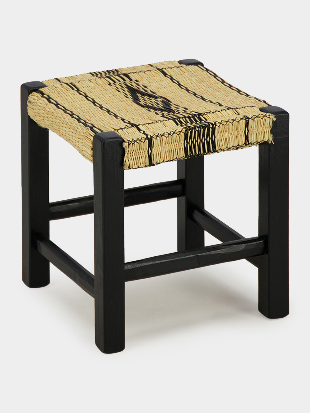 Handmade Coruche Black Wood and Reed Stool